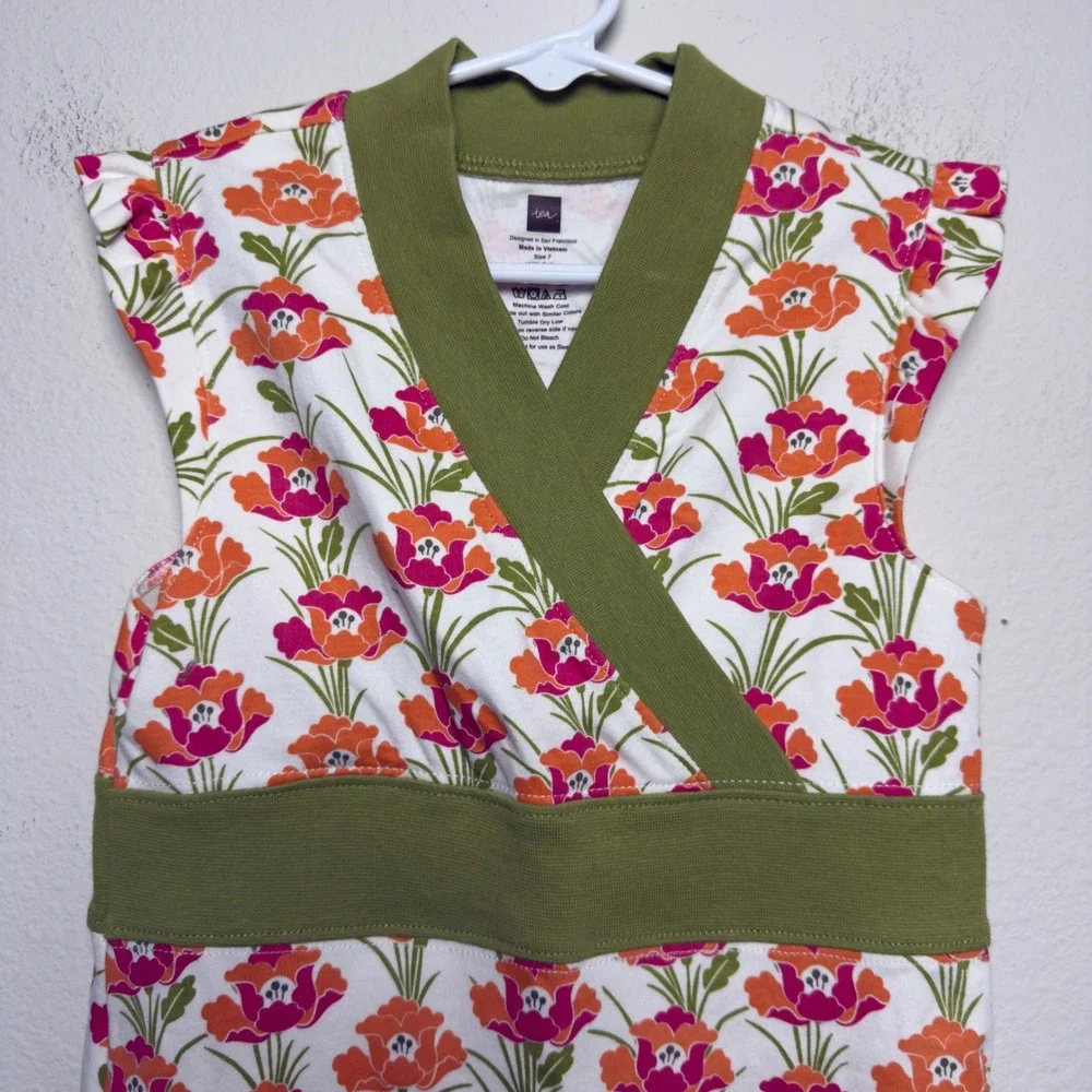 Tea‎ Collection Kids Girls Floral Print Sleeveless Wrap Dress Size 7 Floral y2k